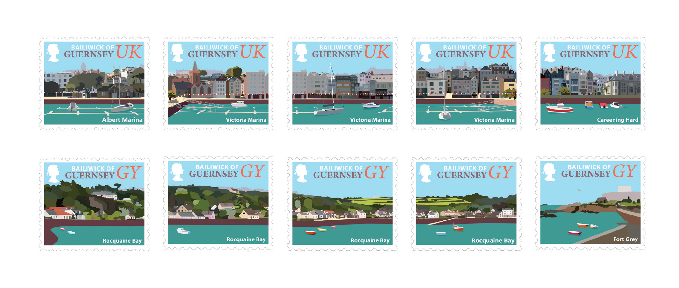 Guernsey's self-stick stamps feature Island coastal scenes